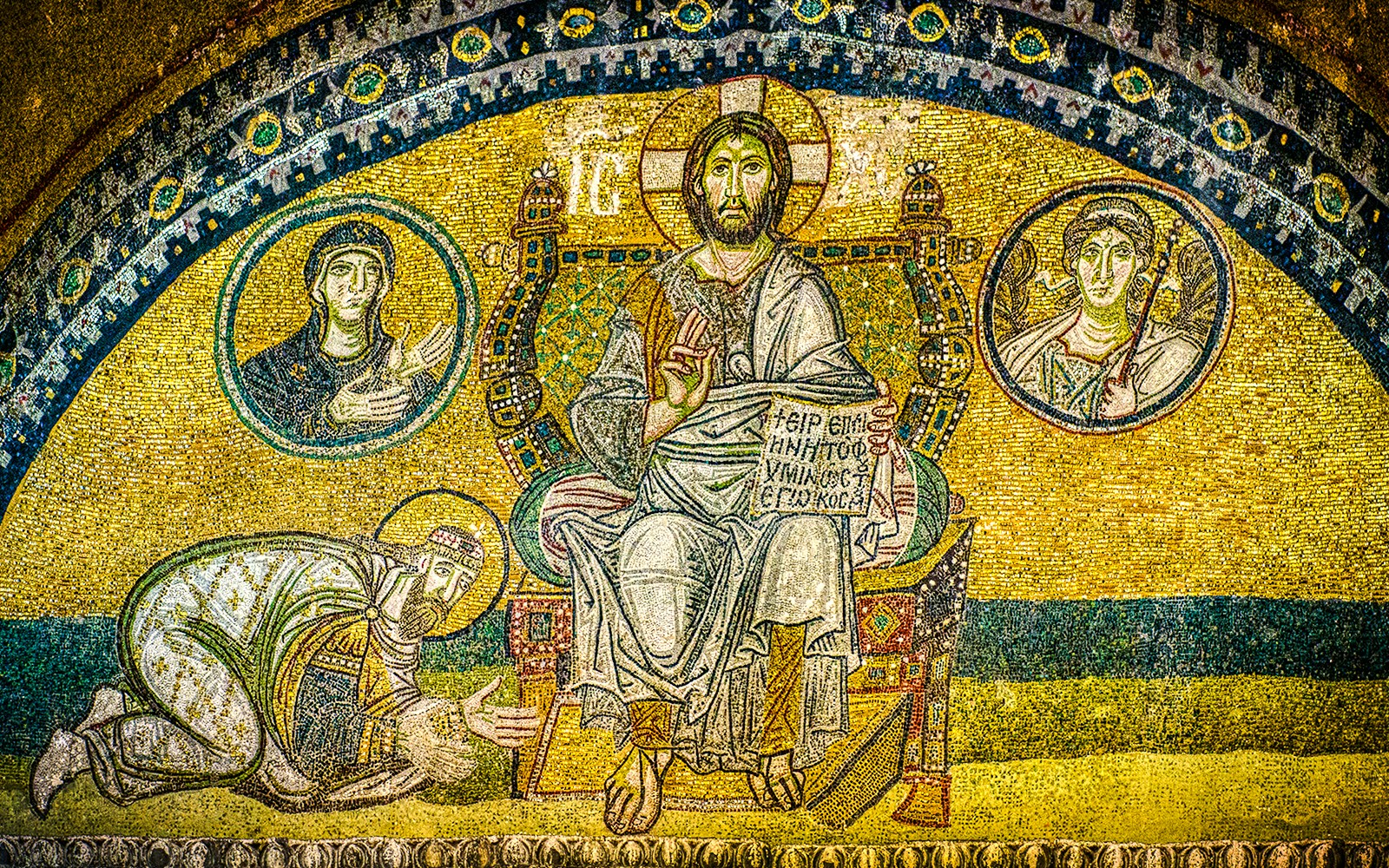 Imperial gate mosaic depicting Christ and emperors, Hagia Sophia, Istanbul.