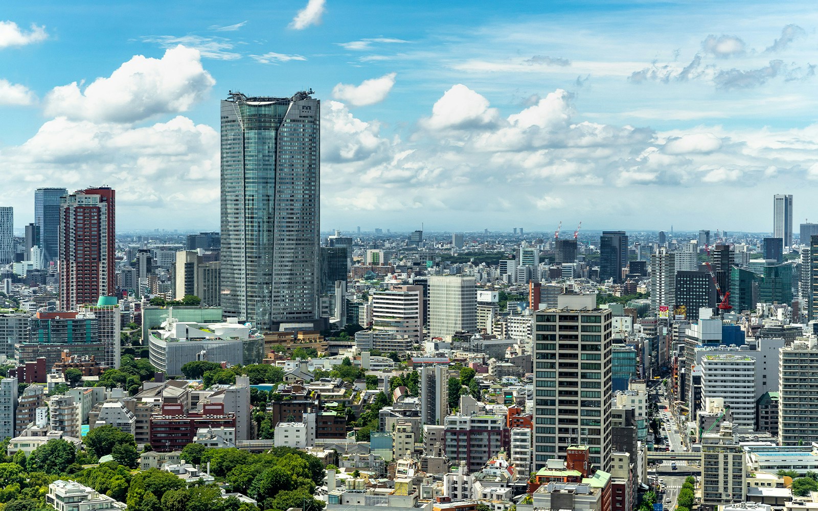 Mori Tower rising above Tokyo skyline, viewed from Tokyo Tower.