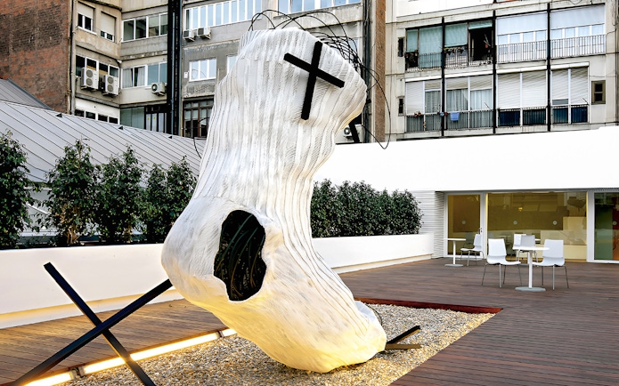 Sculpture on the terrace of Fundació Antoni Tàpies, Barcelona.