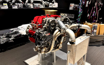 JDM car engine display at Tokyo car meetup night tour.