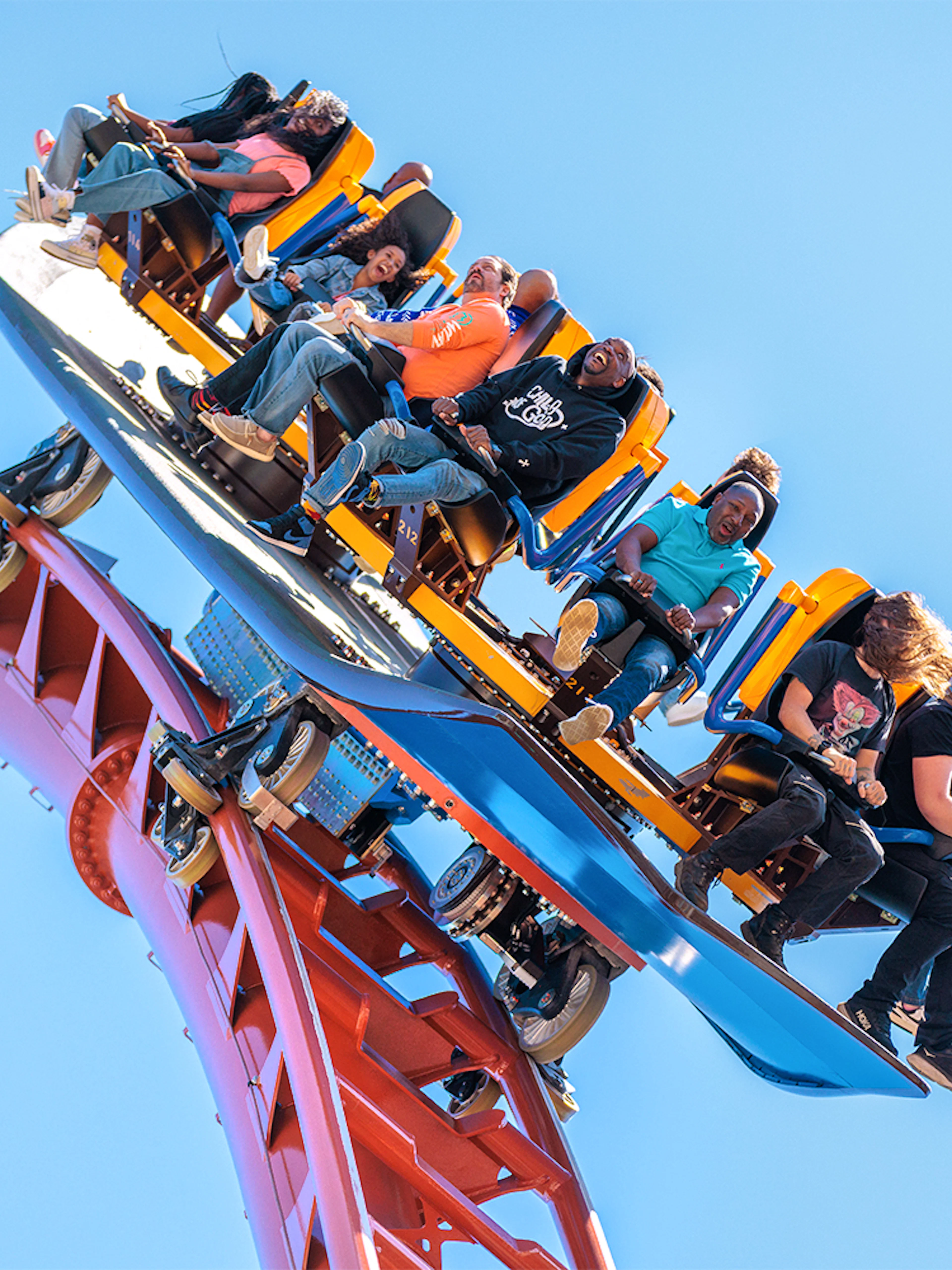 Visitors riding the Georgia Gold Rusher roller coaster at Six Flags Over Georgia.