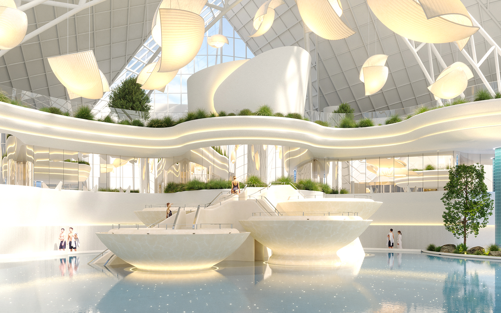 Caldea Spa thermal pools with mountain views in Andorra.