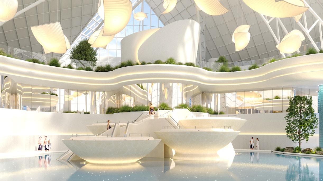 Caldea Spa thermal pools with mountain views in Andorra.