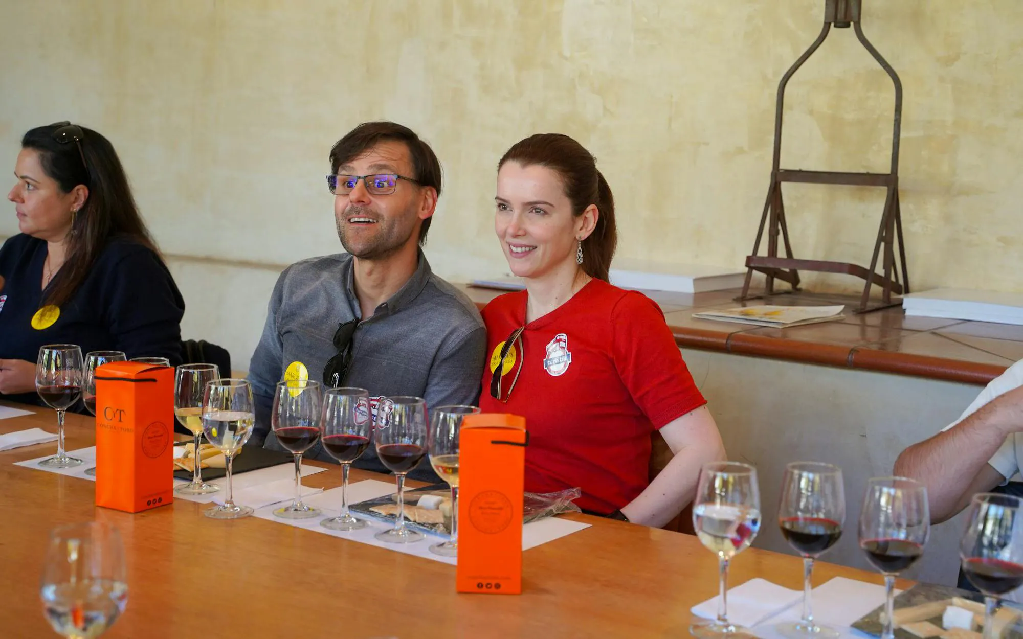 Tourists enjoying wine tasting at Viña Concha y Toro in Santiago, Chile.