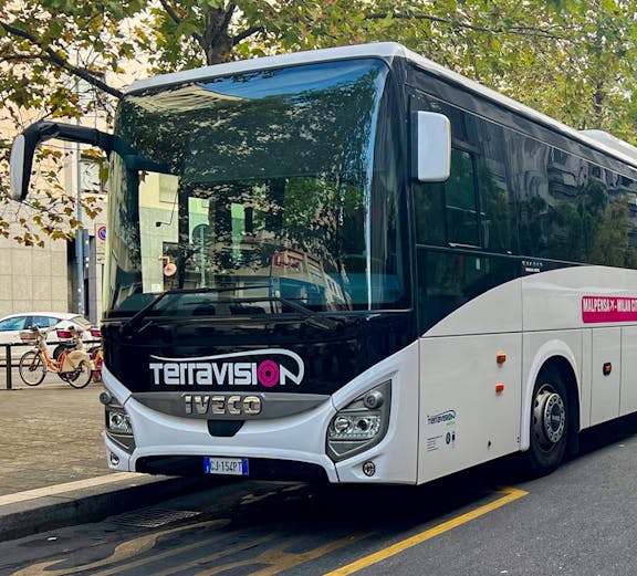 Terravision bus parked near Bergamo Airport.