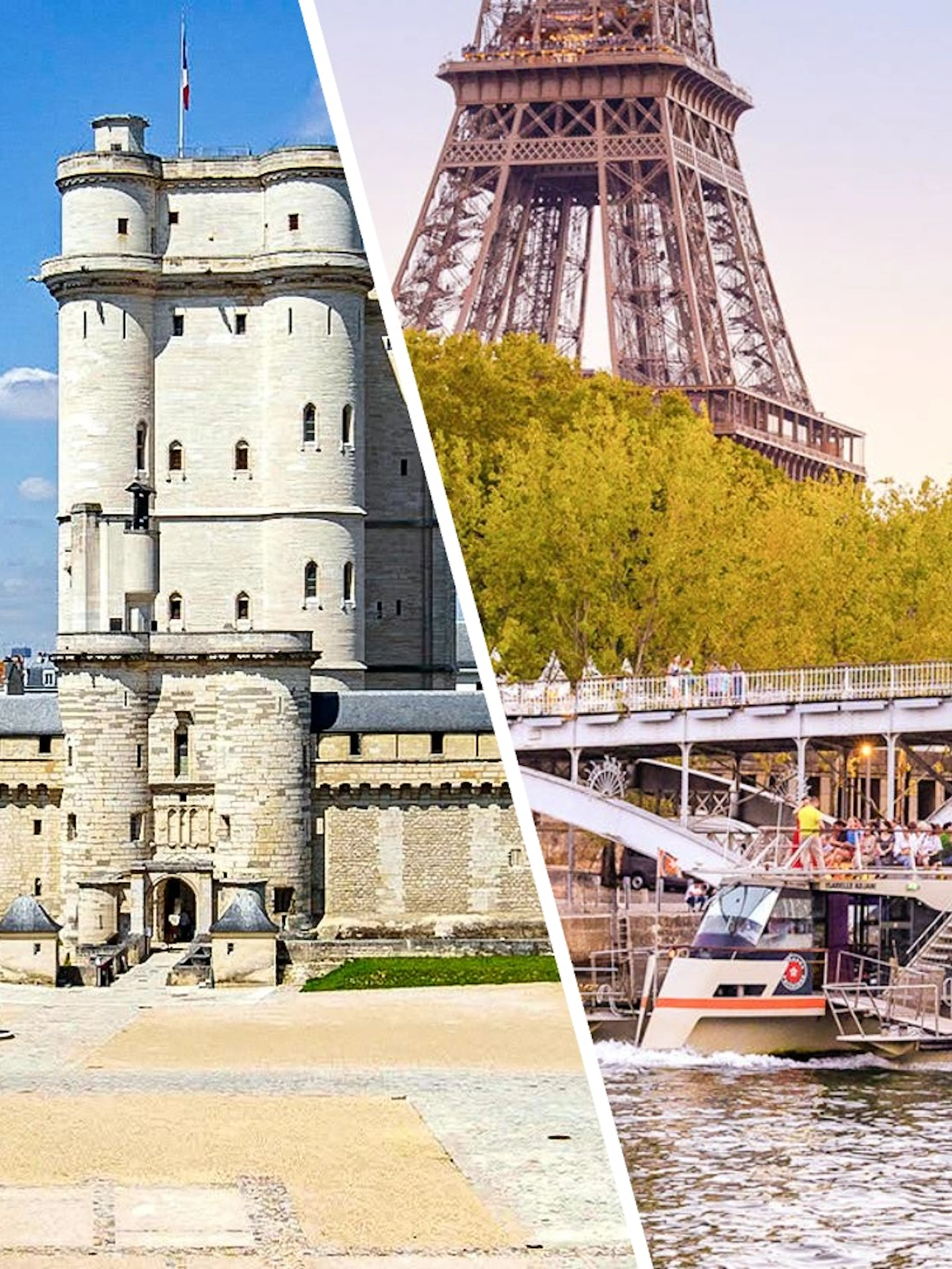 Château de Vincennes and Eiffel Tower with Seine River cruise in Paris.