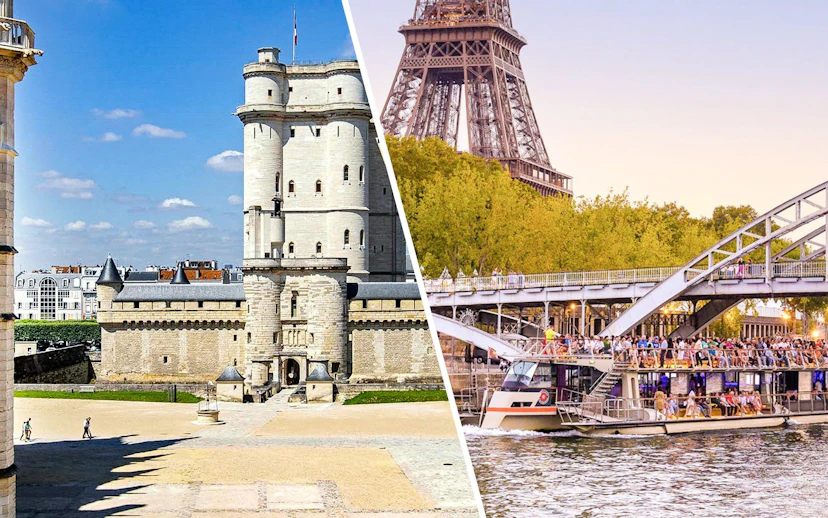 Château de Vincennes and Eiffel Tower with Seine River cruise in Paris.