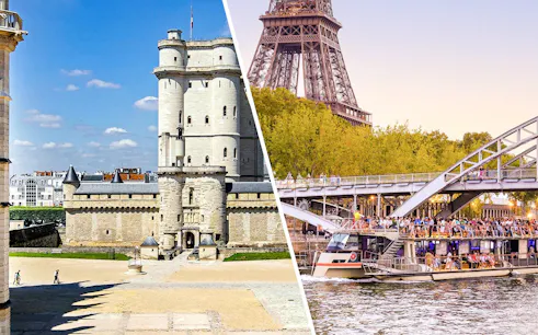 Château de Vincennes and Eiffel Tower with Seine River cruise in Paris.