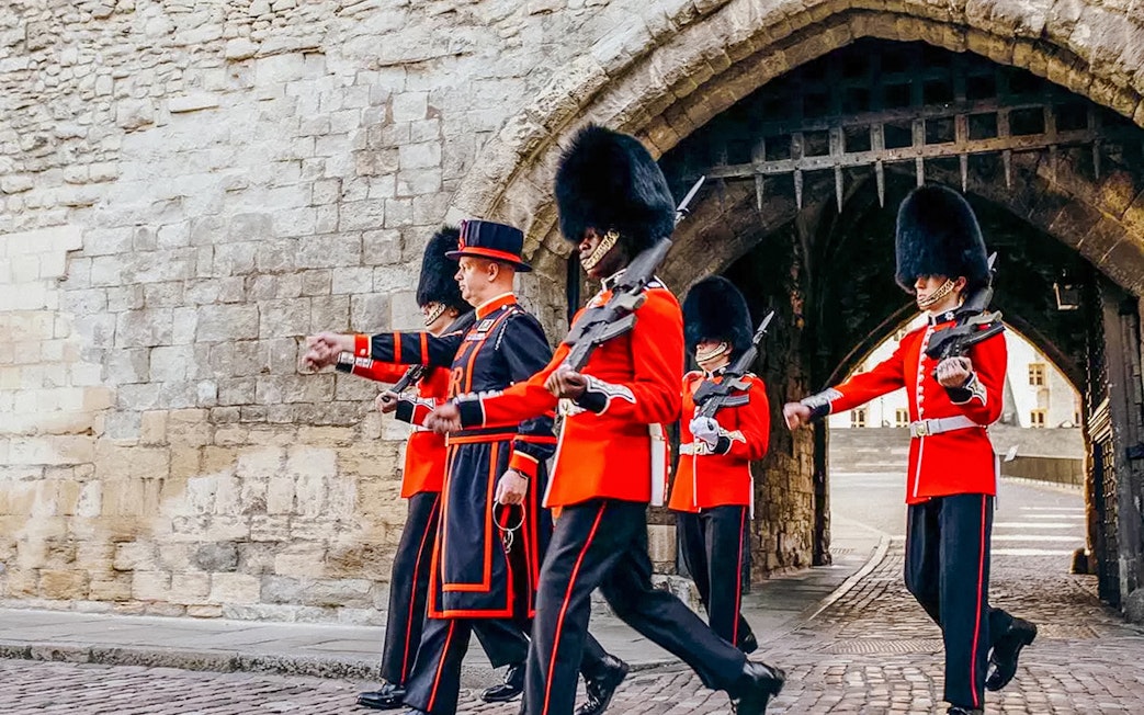 Guards marching at the Tower of London.