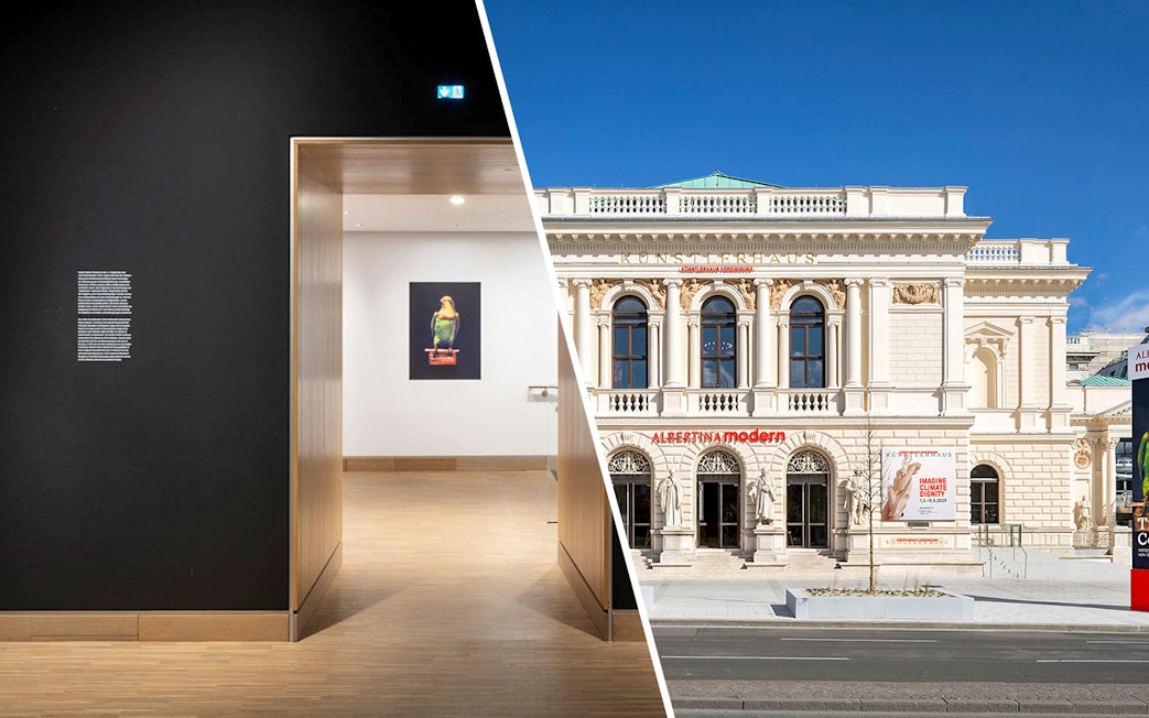 Albertina Museum interior and Albertina Modern exterior in Vienna.