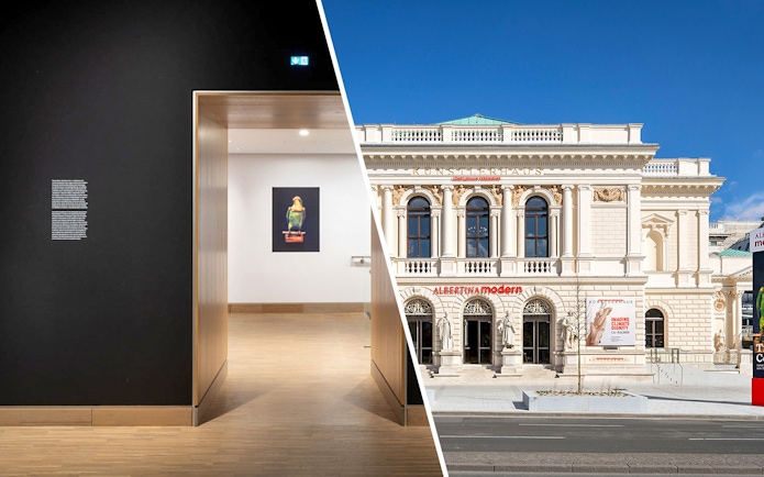 Albertina Museum interior and Albertina Modern exterior in Vienna.