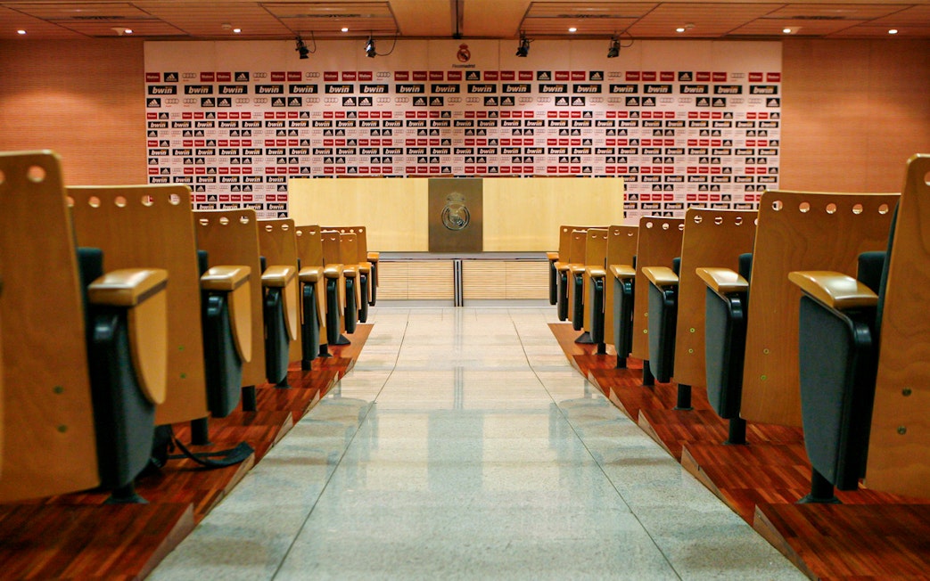 Press room at Santiago Bernabéu Stadium during a private guided tour.