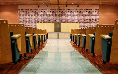 Press room at Santiago Bernabéu Stadium during a private guided tour.