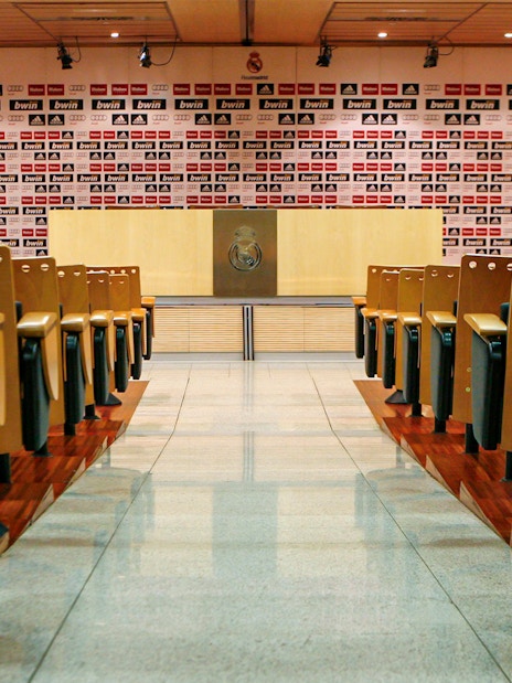 Press room at Santiago Bernabéu Stadium during a private guided tour.