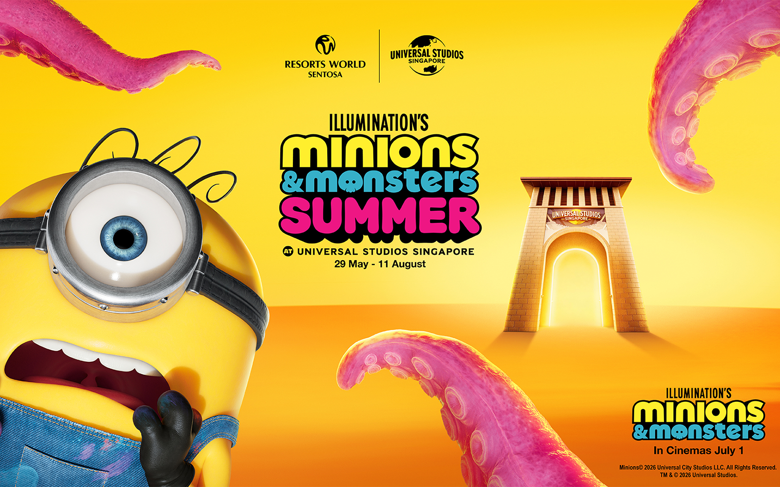 Minion with tentacles at Universal Studios Singapore for Minions and Monsters Summer event.