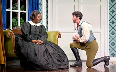 Two actors performing a scene in "Oh Mary" at a West End theater.