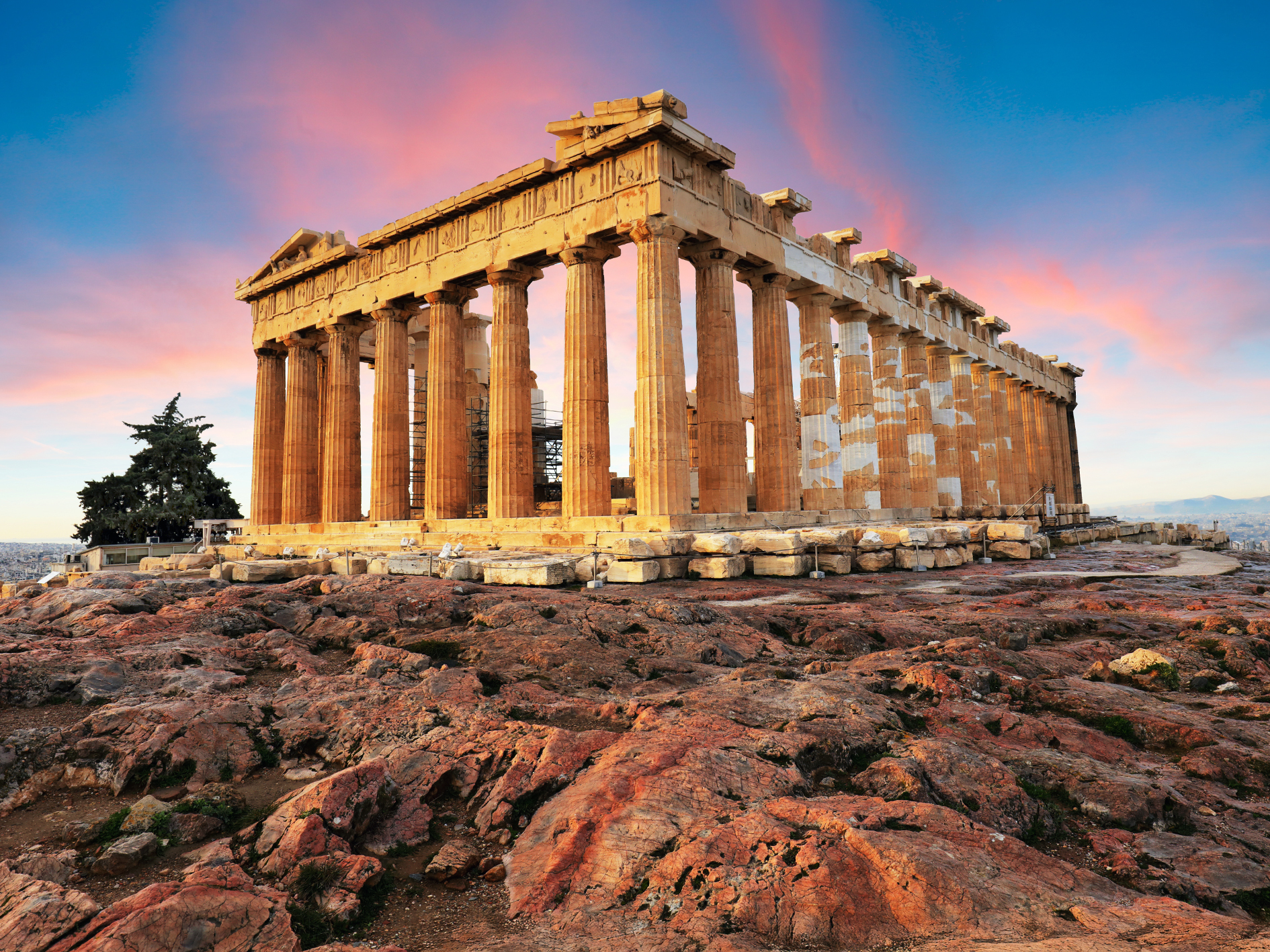Pretty sunset at Parthenon on Acropolis, Athens, Greece.