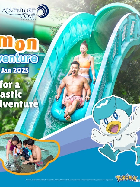 Guests enjoying water slide at Pokemon Aqua Adventure, Adventure Cove Waterpark, Sentosa Singapore.