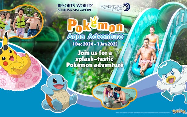 Guests enjoying water slide at Pokemon Aqua Adventure, Adventure Cove Waterpark, Sentosa Singapore.