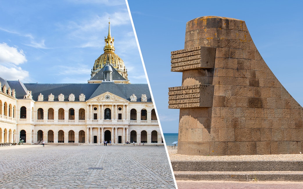Napoleon's Tomb at Les Invalides and WWII Normandy D-Day Beaches monument.