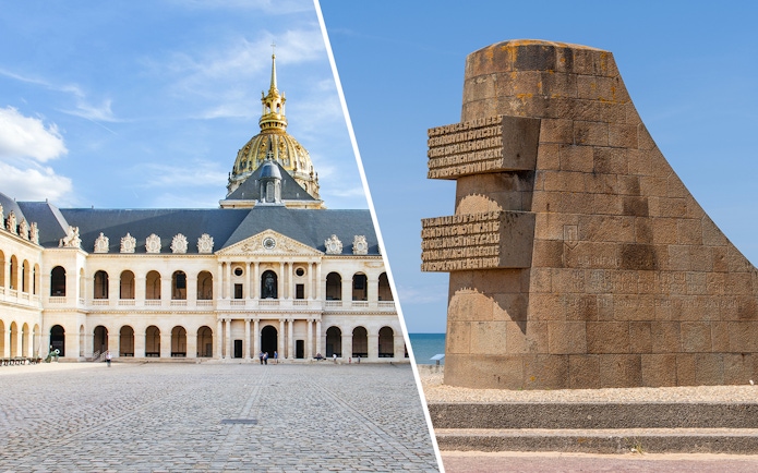 Napoleon's Tomb at Les Invalides and WWII Normandy D-Day Beaches monument.