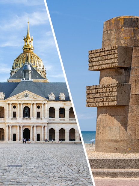 Napoleon's Tomb at Les Invalides and WWII Normandy D-Day Beaches monument.