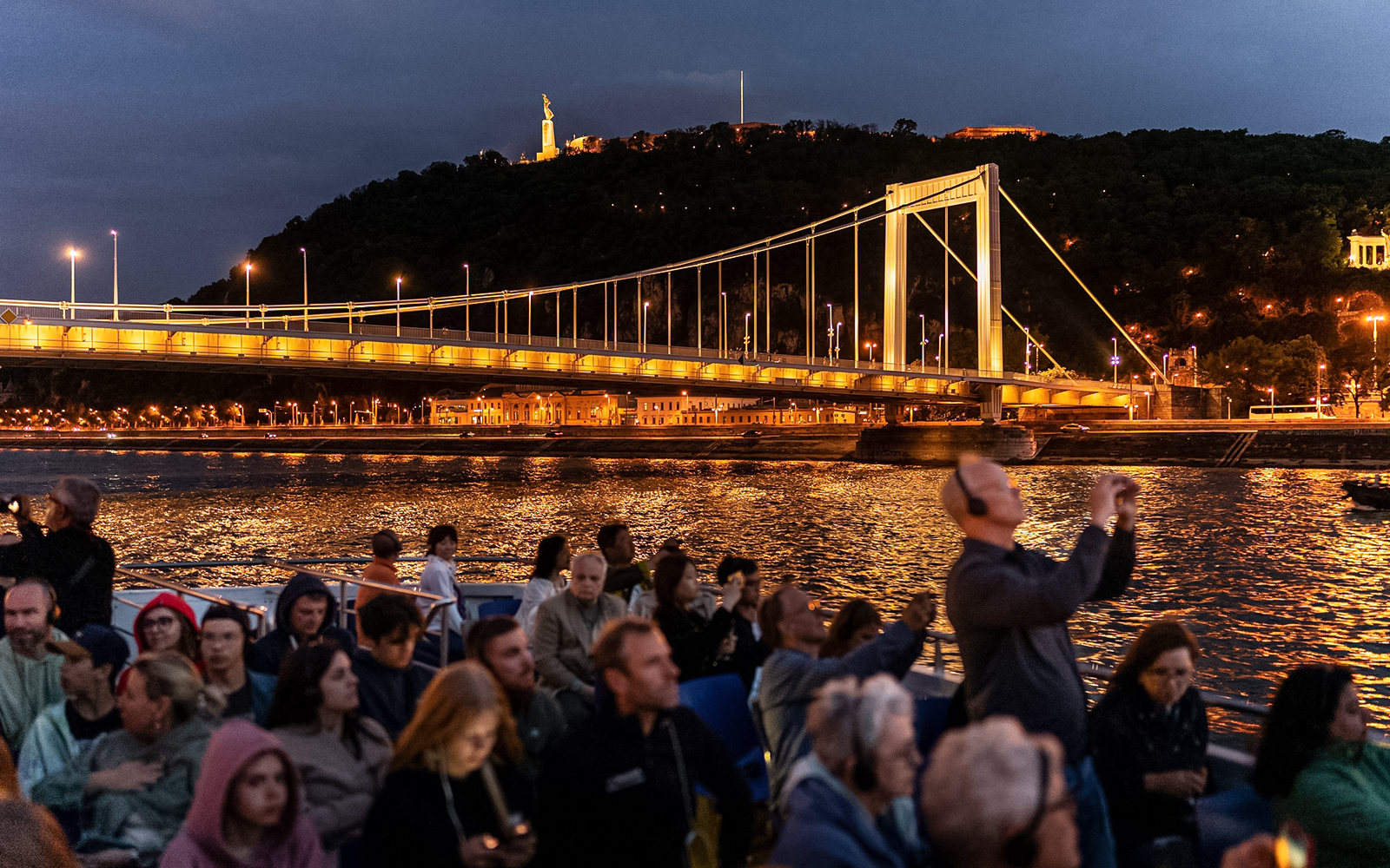 Tourist on Budapest cruise near the Elisabeth Bridge