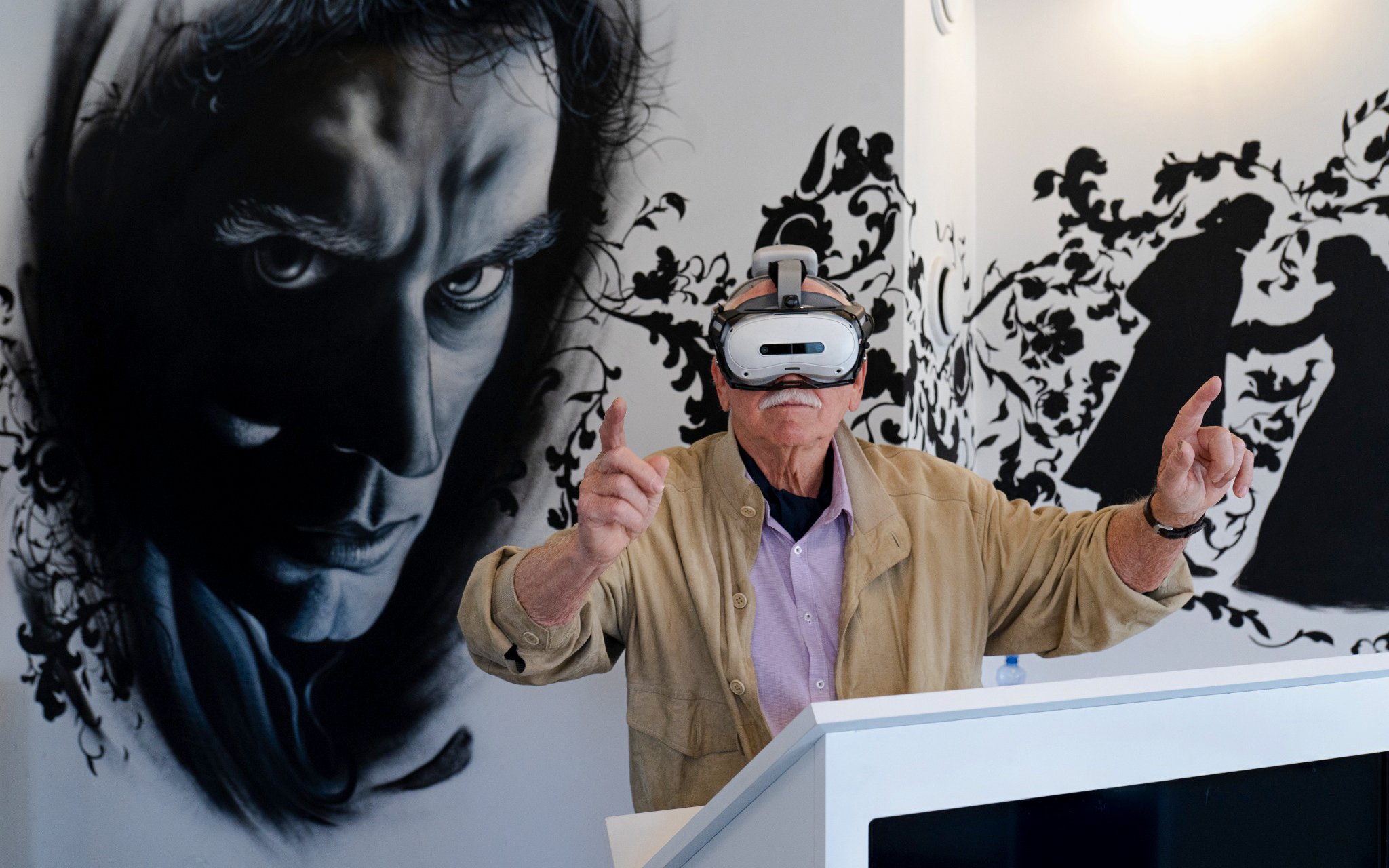Guests using VR glasses at Mozart Interactive Museum, Prague.