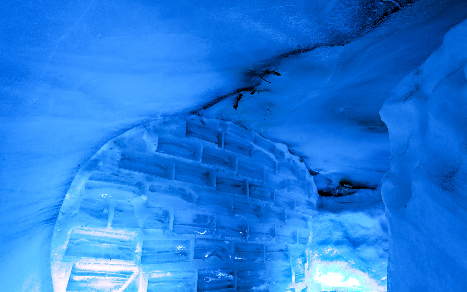 Ice walls inside Mount Titlis Glacier Cave, Switzerland.