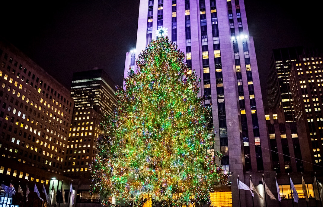 Rockefeller Center Christmas Tree in evening