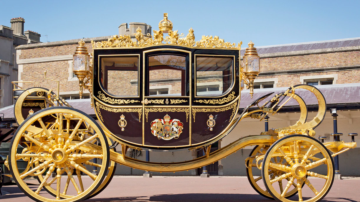 Royal carriage at Buckingham Palace's Royal Mews, London.