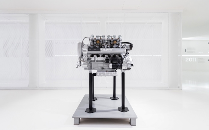 Lamborghini engine display at Ferruccio Lamborghini Museum, Bologna, Italy.