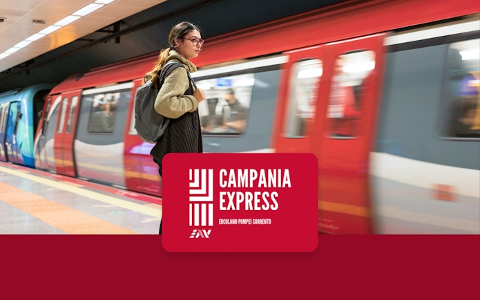 Campania Express train at station for Sorrento to Pompei transfer.