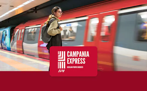 Campania Express train at station for Sorrento to Pompei transfer.