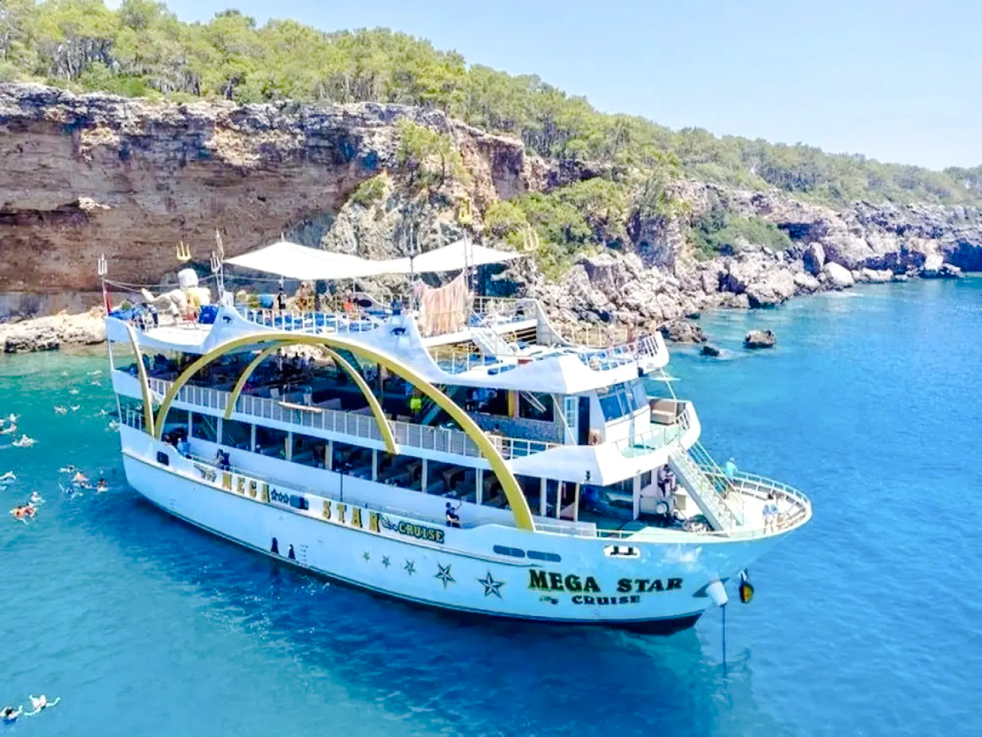 Antalya Mega Yacht Cruise to Kemer Coast with Lunch and Hotel Transfers