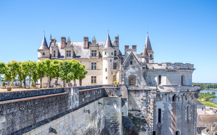 Blois Castle with turrets and trees, Loire Valley, France.