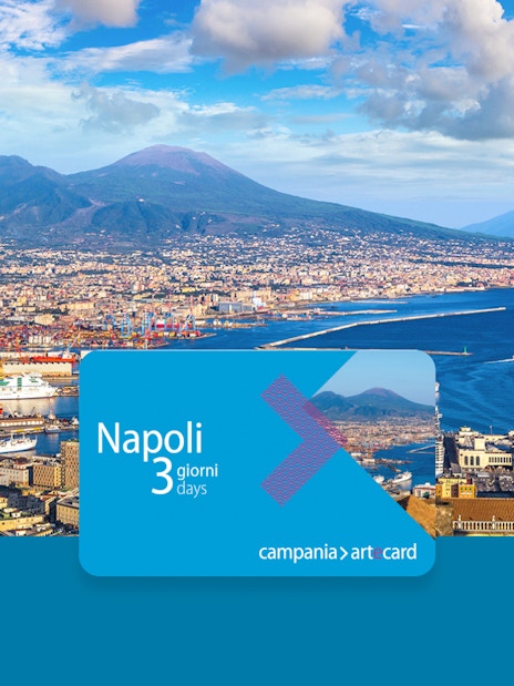 Naples cityscape with Mount Vesuvius and Artecard Napoli 3 Museum Pass.