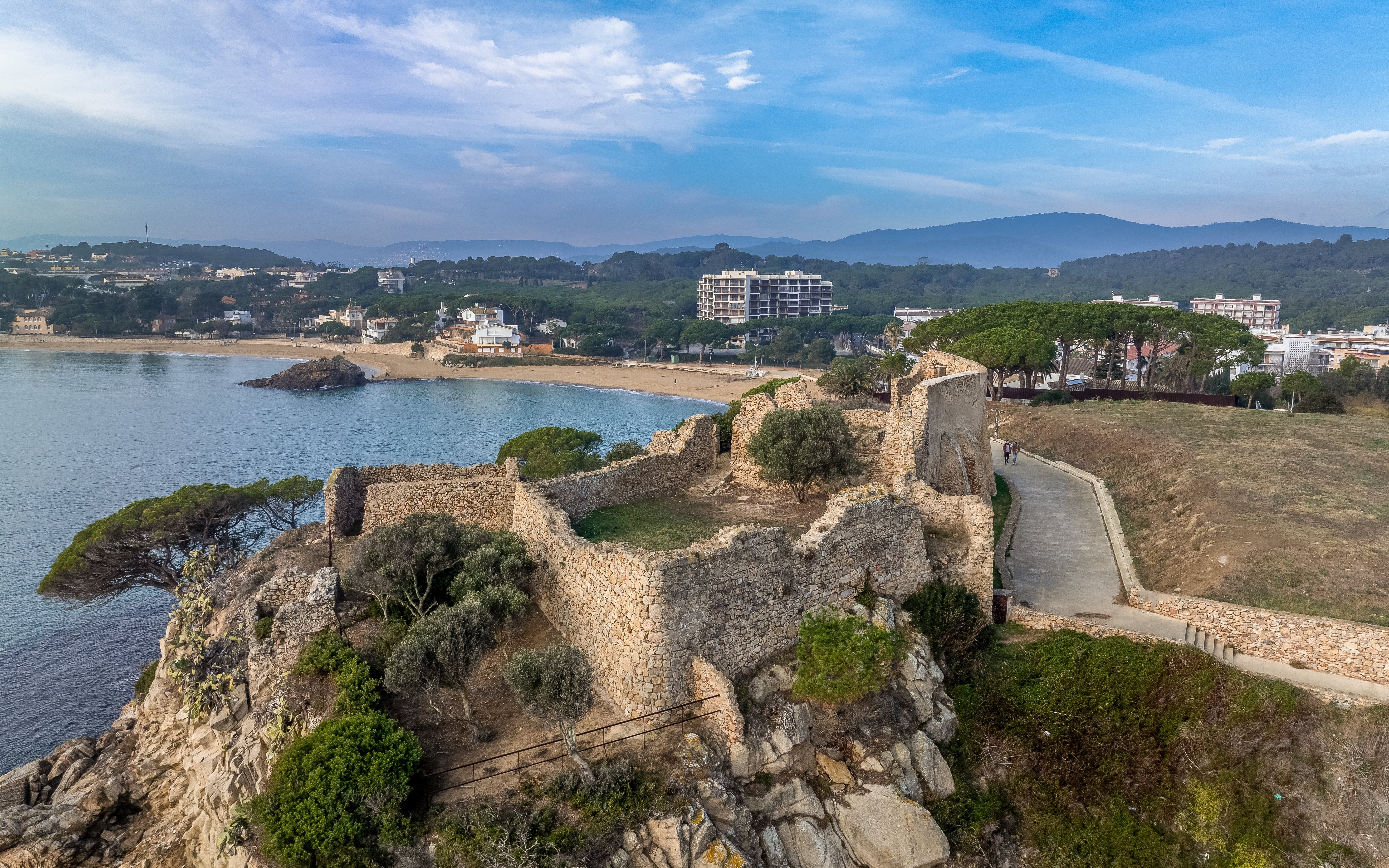 Ruins of Castell de Sant Esteve de Mar on a cliff overlooking Palamós, Baix Empordà.