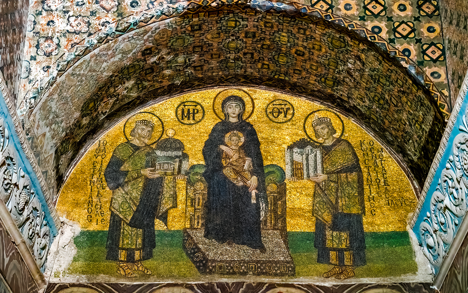 Mosaic depicting religious figures inside the Hagia Sophia Mosque, Istanbul.