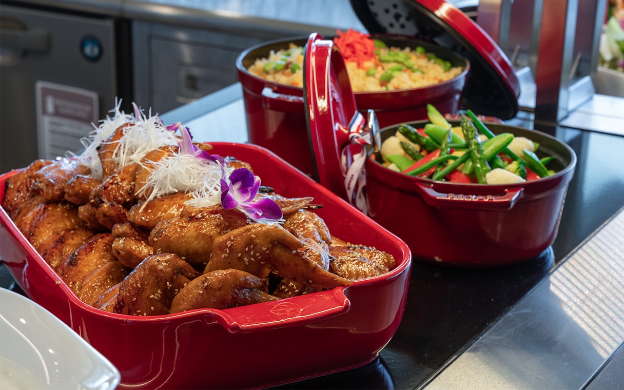 Assorted dishes at Plaza Premium Lounge, Chubu Centrair International Airport.