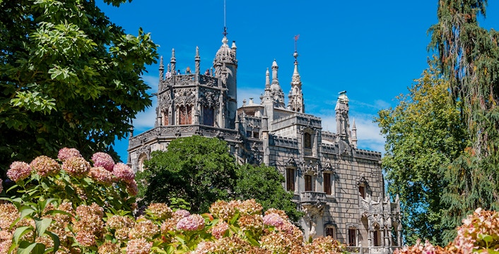 Quinta da Regaleira palace facade and gardens in Lisbon with skip-the-line access.