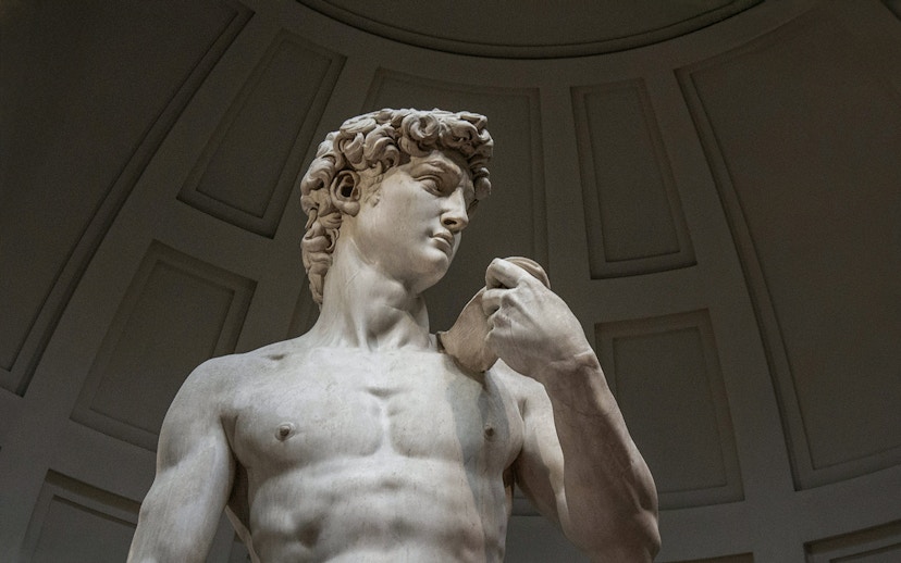 Close-up of Michelangelo's David statue in Florence, Italy.