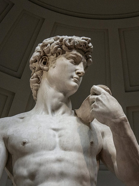 Close-up of Michelangelo's David statue in Florence, Italy.
