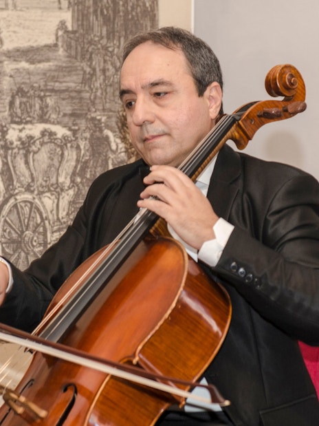 Cellist performing at Opera Concert, Palazzo Poli near Fontana di Trevi, Rome.