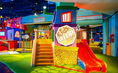 Interactive exhibits at Science Centre Singapore's KidSTOP, near Omni Theatre and Butterflies Up Close tour.
