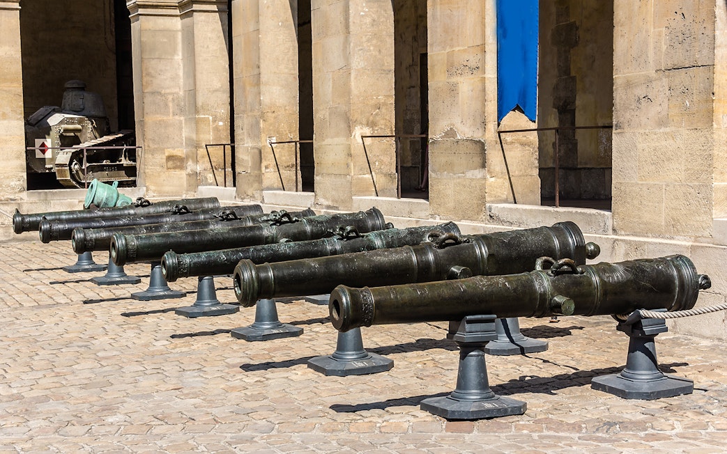 Cannons displayed in the Cour d'Honneur at Les Invalides, Paris.
