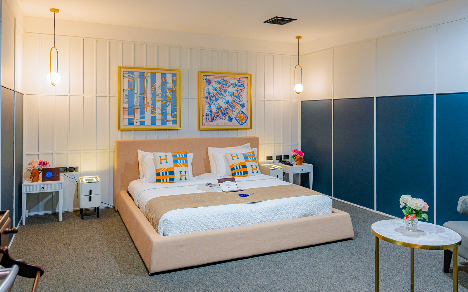 Luxurious bedroom in Coral Finest Business Class Lounge, Bangkok airport, featuring modern decor.