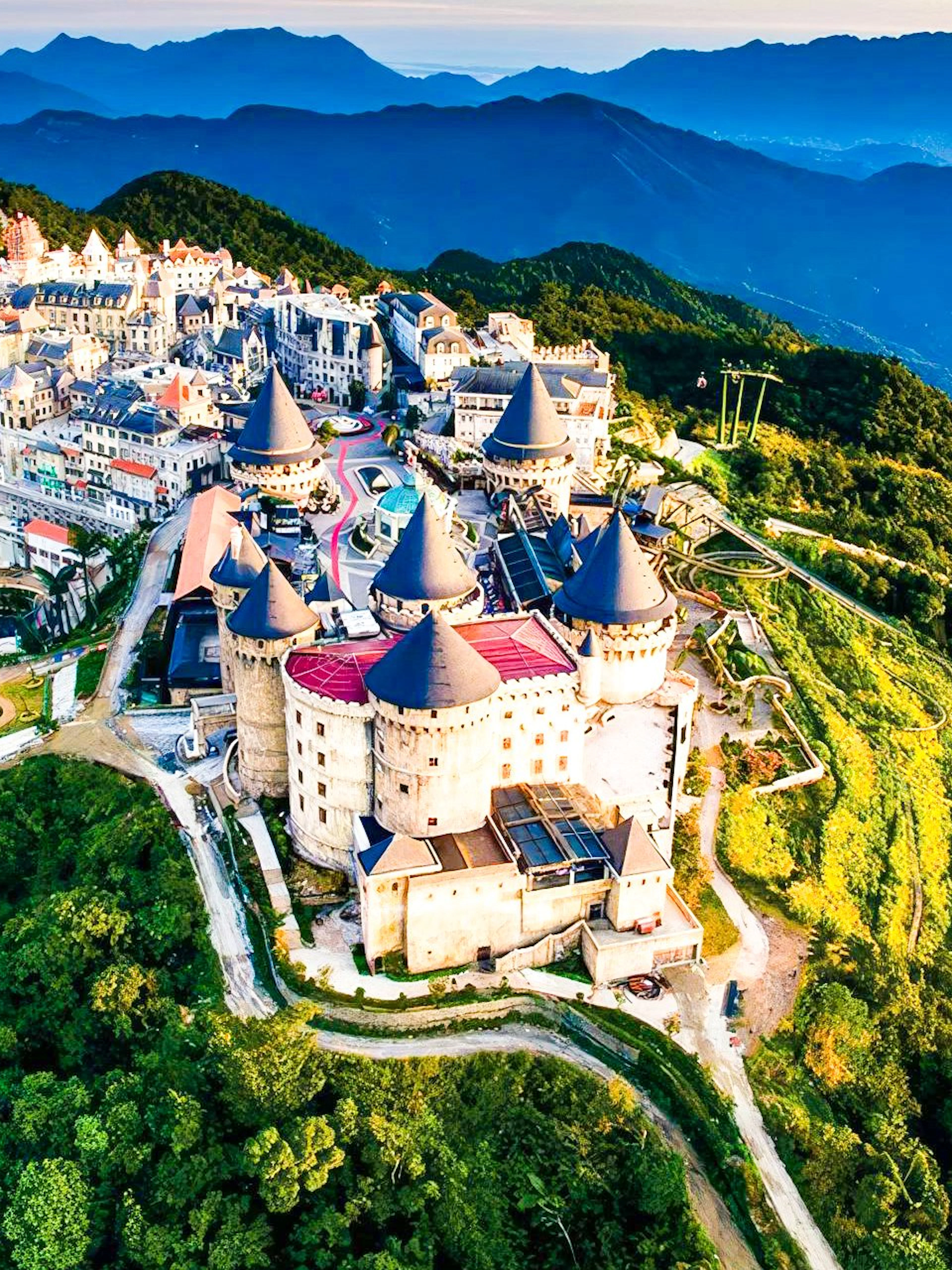 Sun World Ba Na Hills resort with French-style architecture on a mountain in Da Nang, Vietnam.