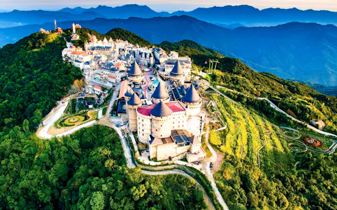 Sun World Ba Na Hills resort with French-style architecture on a mountain in Da Nang, Vietnam.