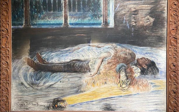 Juliet and Romeo lying together in a painting at Juliet’s House, Verona.